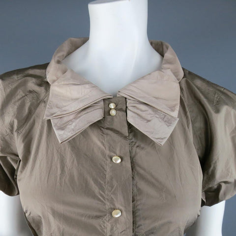 MARC JACOBS Size 8 Taupe & Beige Silk Balloon Sleeve Bow Blouse