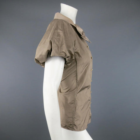 MARC JACOBS Size 8 Taupe & Beige Silk Balloon Sleeve Bow Blouse