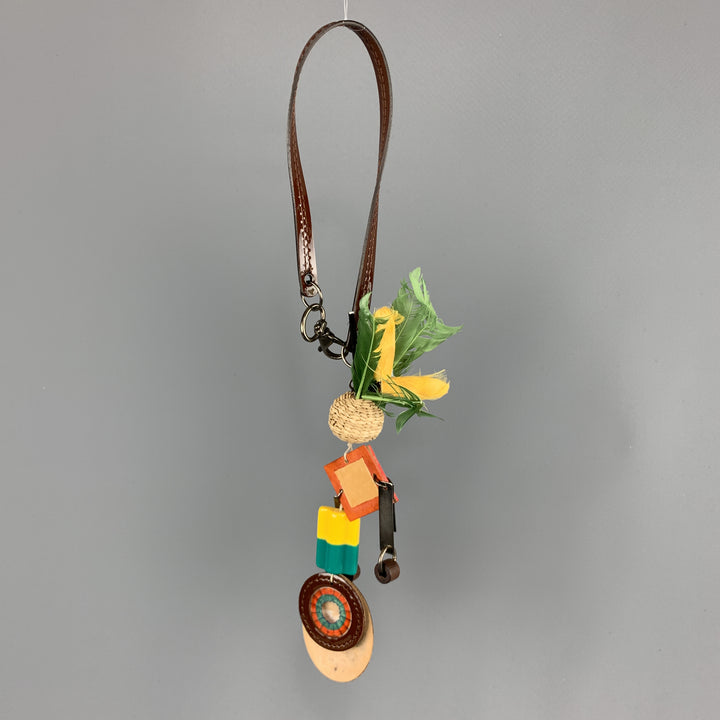 MARNI Multi-Color Mixed Metal Patent Leather Square Key Ring