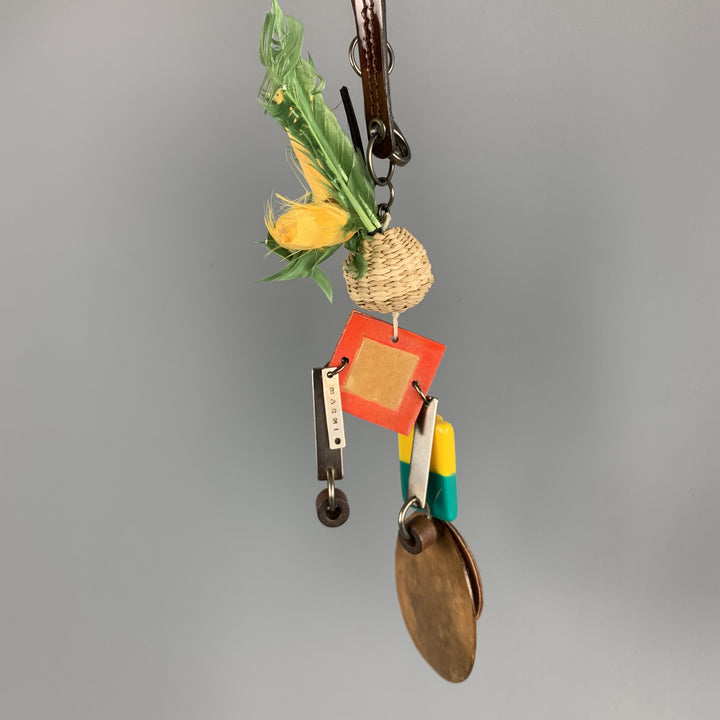 MARNI Multi-Color Mixed Metal Patent Leather Square Key Ring