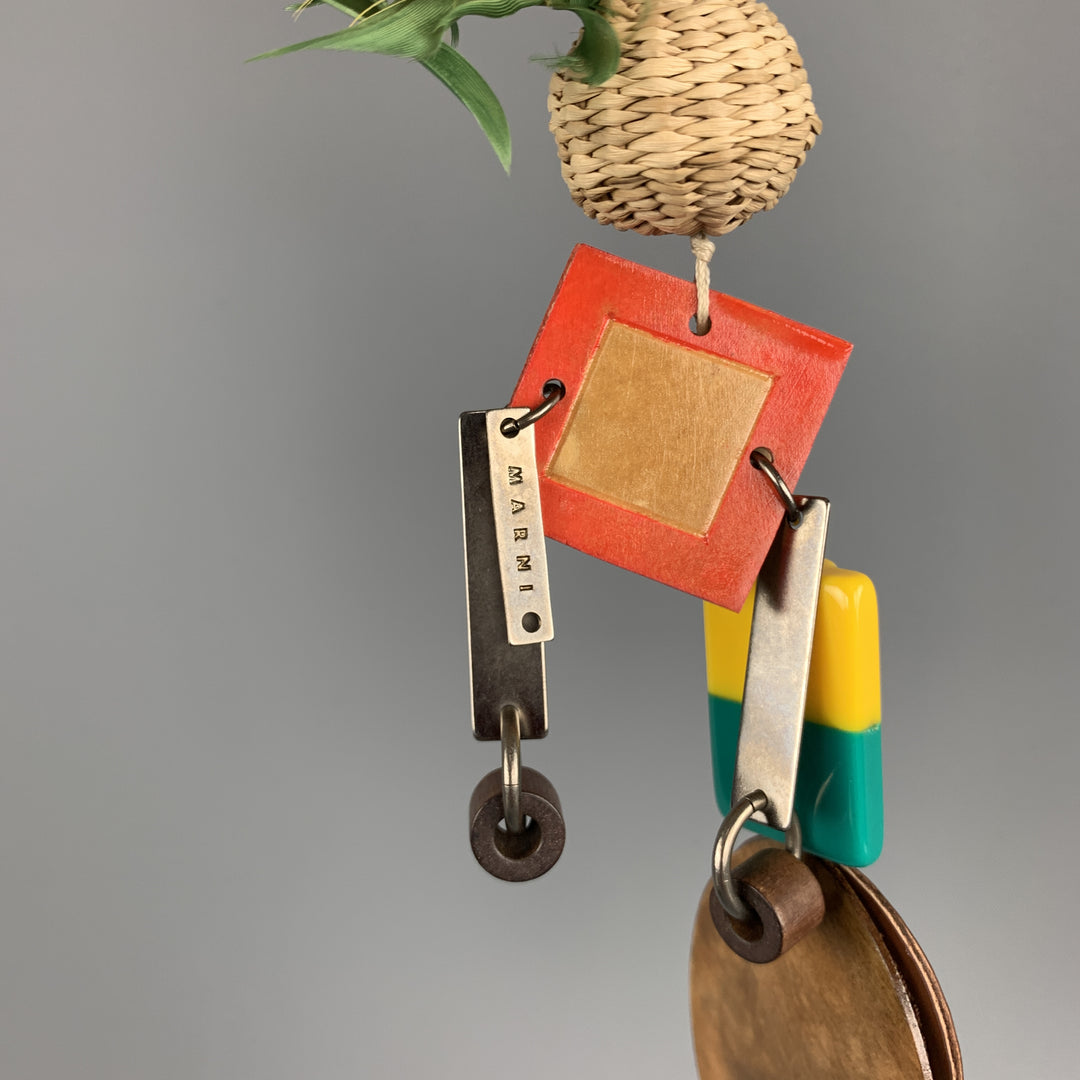 MARNI Multi-Color Mixed Metal Patent Leather Square Key Ring