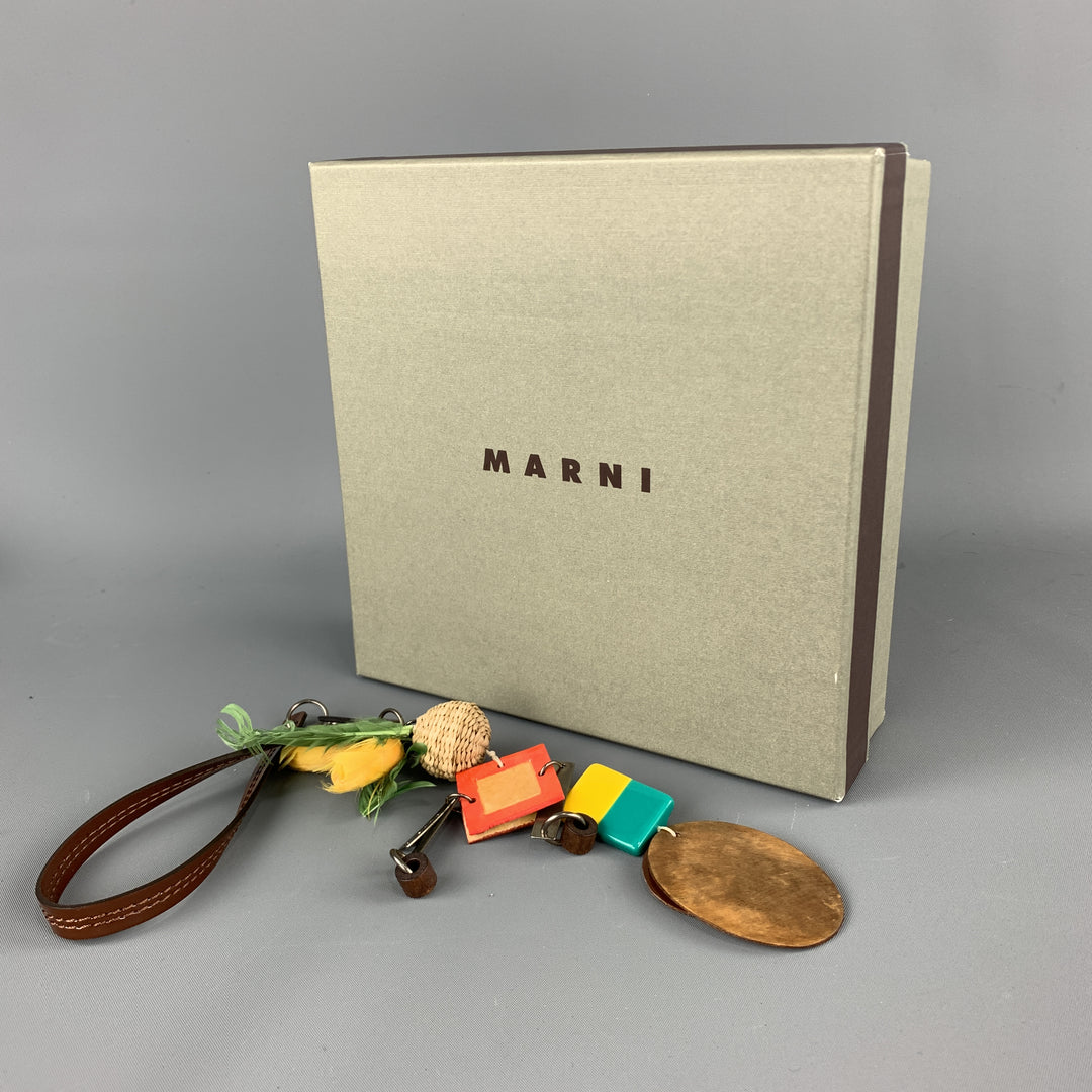 MARNI Multi-Color Mixed Metal Patent Leather Square Key Ring