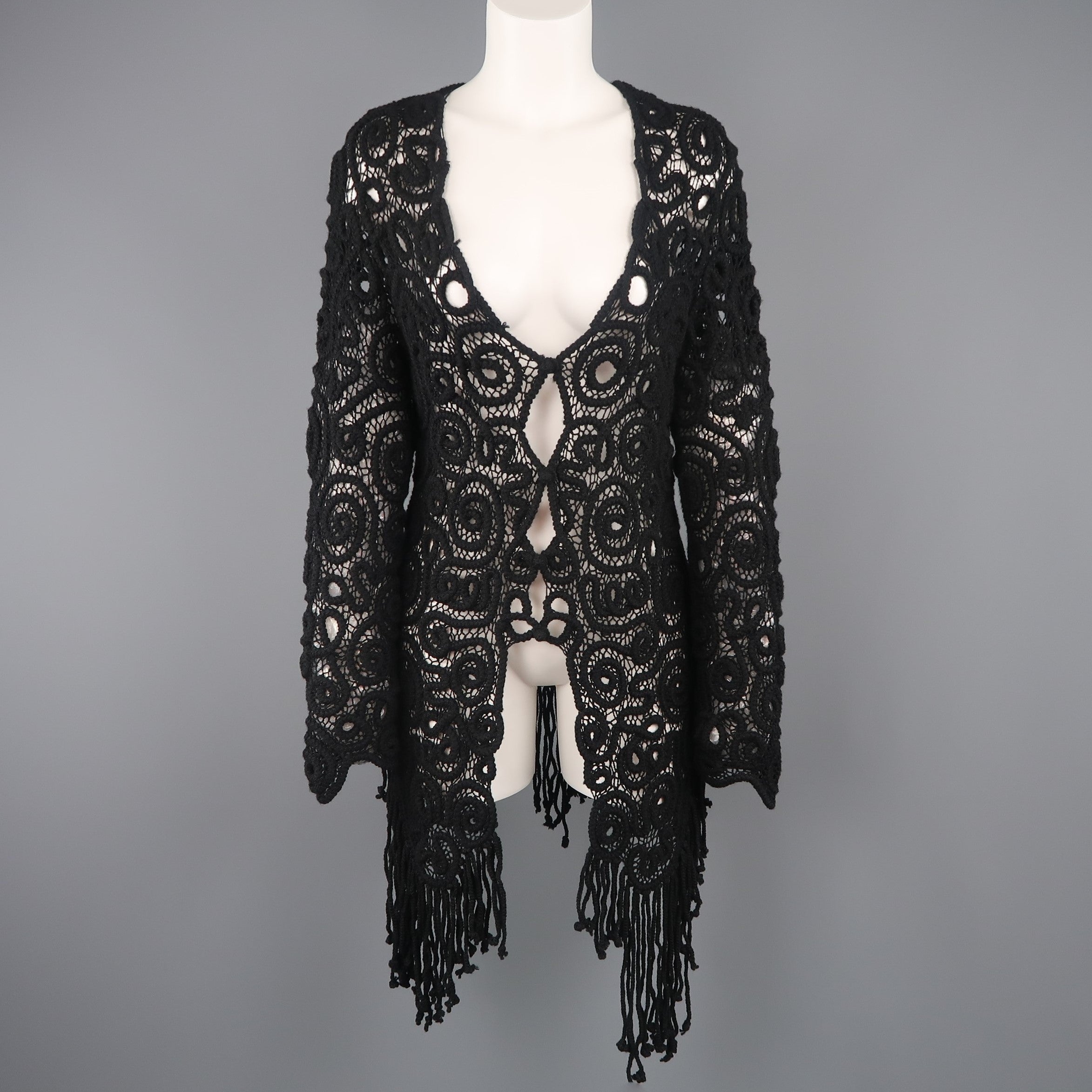 MATSUDA Size M Black Wool Crochet Fringe Cardigan – Sui Generis