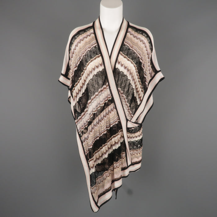 MISSONI Size S Black Taupe & Pink Viscose Silk Blend Mesh Wrap Pullover