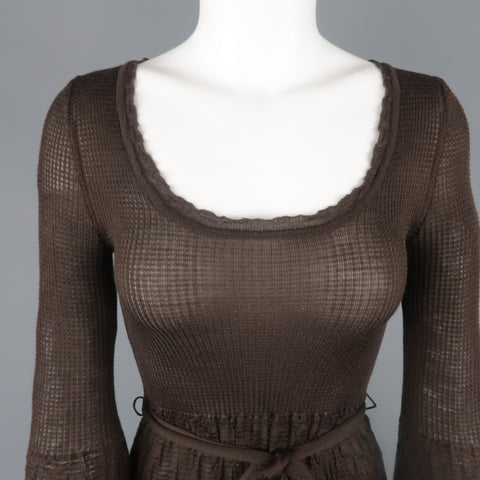 MISSONI Size S Brown Wool / Viscose Knit Fit Flair Bell Sleeve Dress