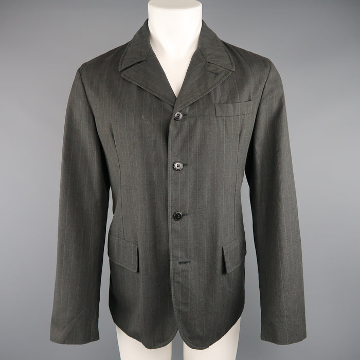 MIU MIU 40 Charcoal & Blue Pinstripe Wool / Cotton 4 Button Sport Coat