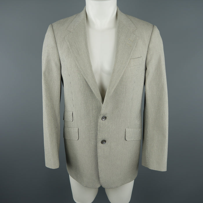 PAUL SMITH Pecho 36 Abrigo deportivo gris con solapa de muesca en mezcla de algodón a rayas