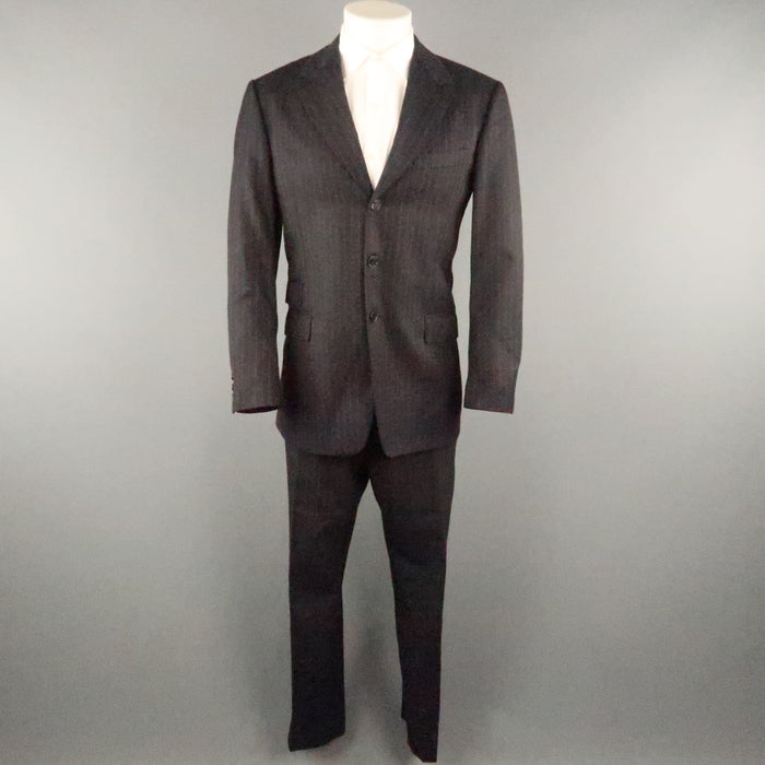 PAUL SMITH 38 Traje negro con solapa de muesca 34x31 de lana a rayas diplomáticas