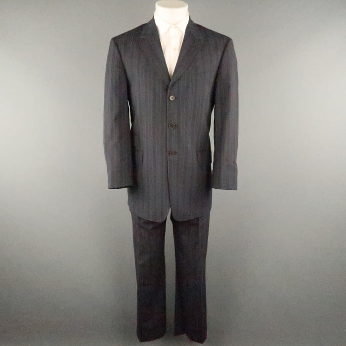 PAUL SMITH Chest Size 40 Gray & Blue Stripe Viscose Notch Lapel 34 30 Suit