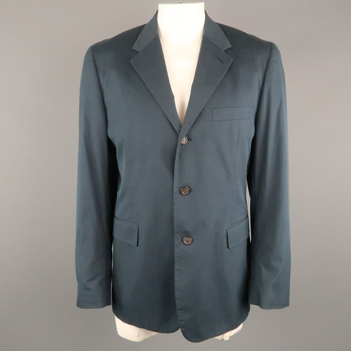 PRADA Chest Size 44 Regular Solid Navy Cotton Blend Notch Lapel Sport Coat