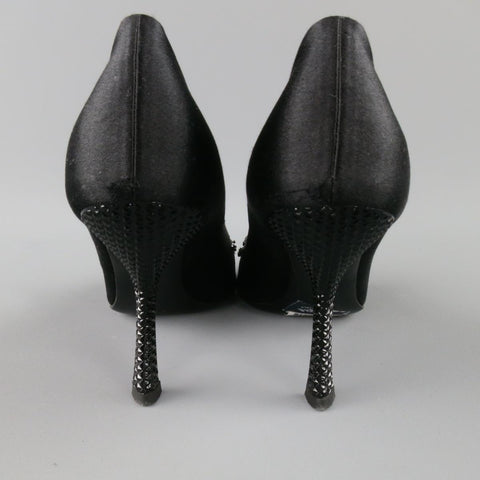 PRADA Size 6 Black Silk Purple Crystal Peep Toe Curved Stud Heel Pumps