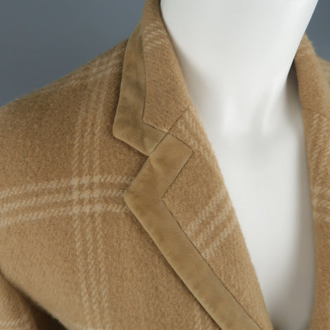 RALPH LAUREN Size 8 Plaid Camel Wool Suede Trim Jacket