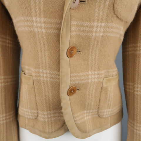 RALPH LAUREN Size 8 Plaid Camel Wool Suede Trim Jacket