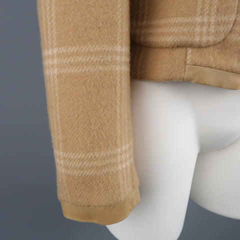 RALPH LAUREN Size 8 Plaid Camel Wool Suede Trim Jacket
