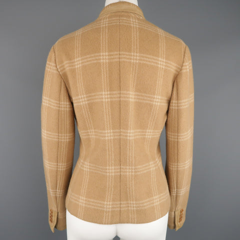 RALPH LAUREN Size 8 Plaid Camel Wool Suede Trim Jacket