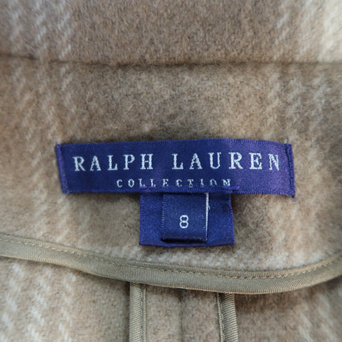 RALPH LAUREN Size 8 Plaid Camel Wool Suede Trim Jacket