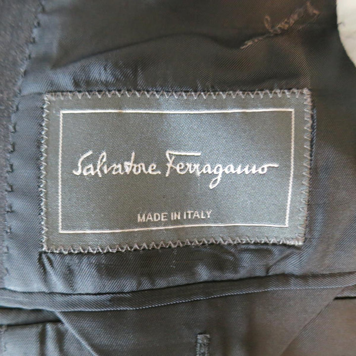 SALVATORE FERRAGAMO 38 Regular Charcoal Herringbone Wool 3 Piece Suit