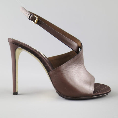 STELLA McCARTNEY Size 10.5 Brown Faux Leather Peep Toe Ankle Strap Sandals