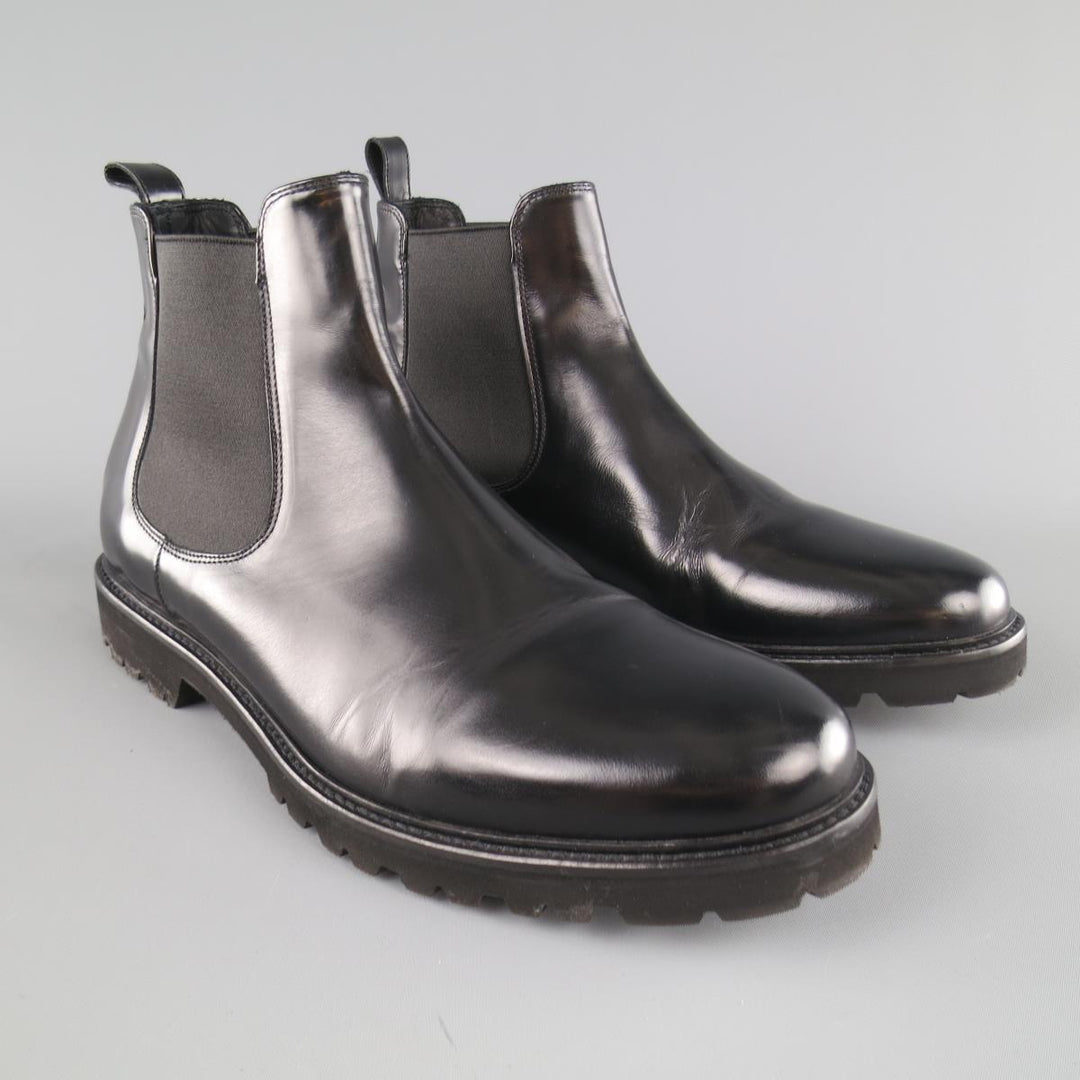 THEORY Size 12 Black Solid Leather Track Sole Pull On Ankle Boots