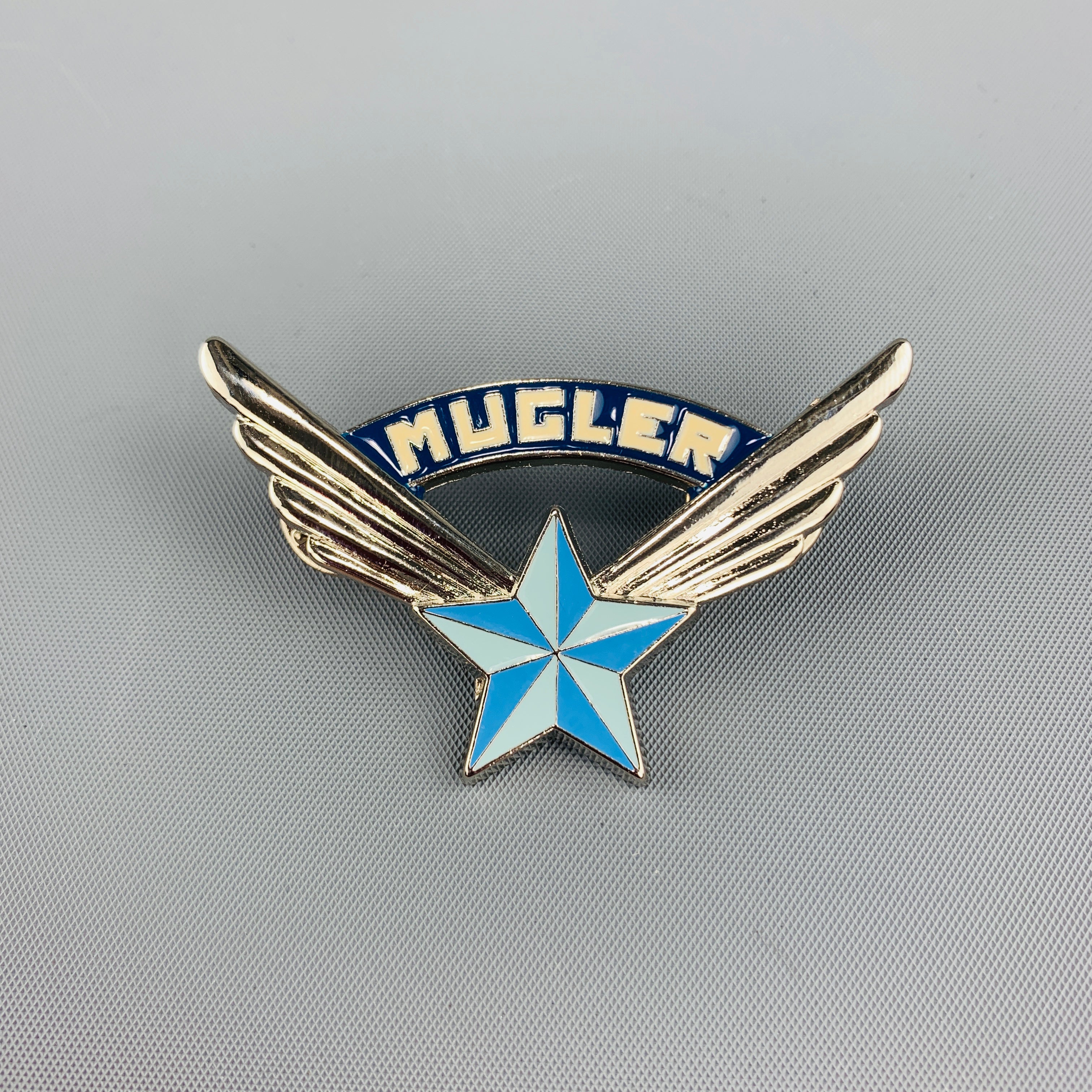 THIERRY MUGLER Vintage Silver Tone Metal Blue Star Logo Pin – Sui