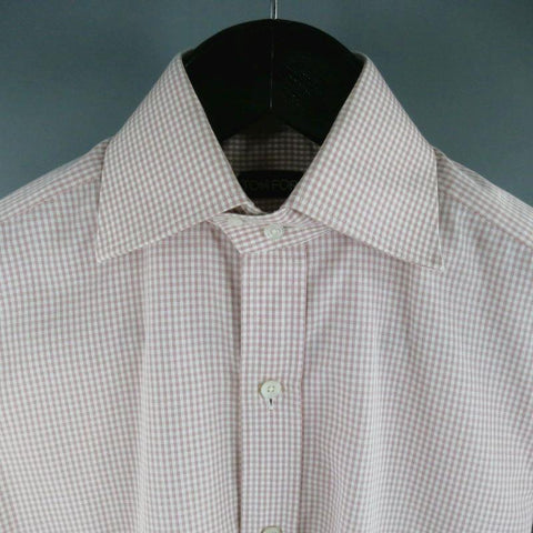 TOM FORD Size M Pink Micro Plaid Cotton Long Sleeve Shirt