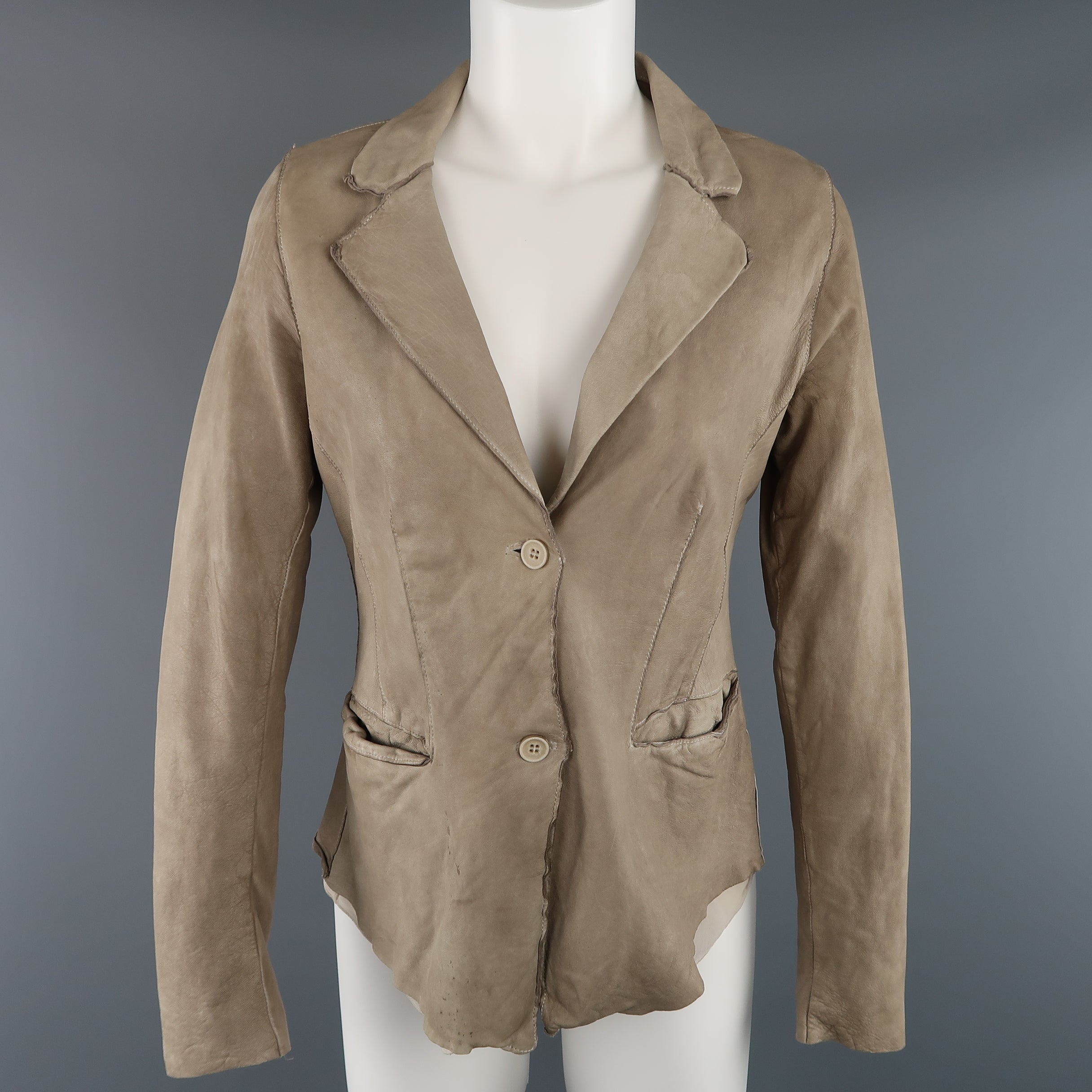 TRANSIT PAR-SUCK Size M Taupe Distressed Dyed Leather Notch