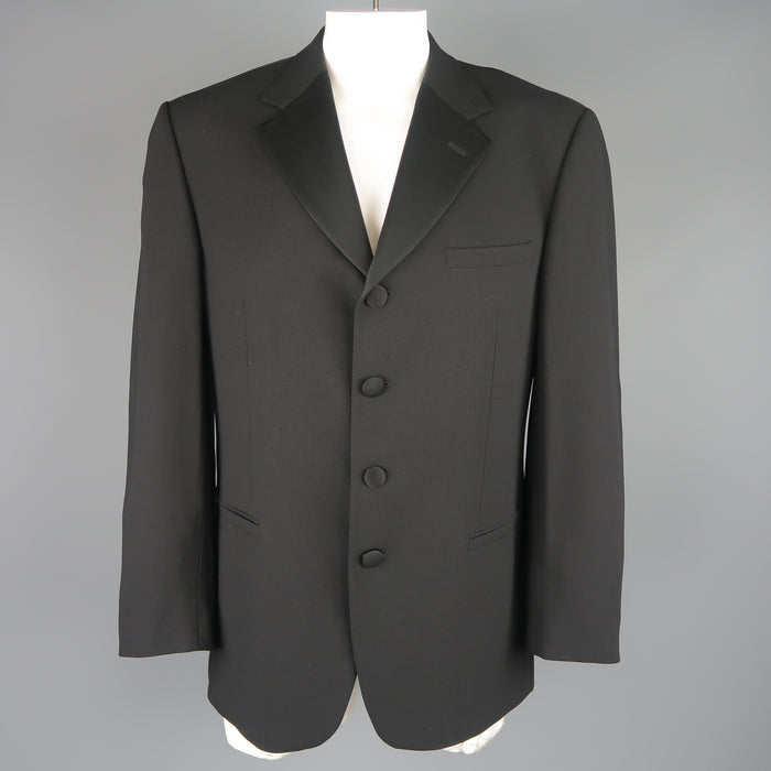 V2 by VERSACE 42 Regular Black Wool Blend Satin Lapel Tuxedo Sport Coat