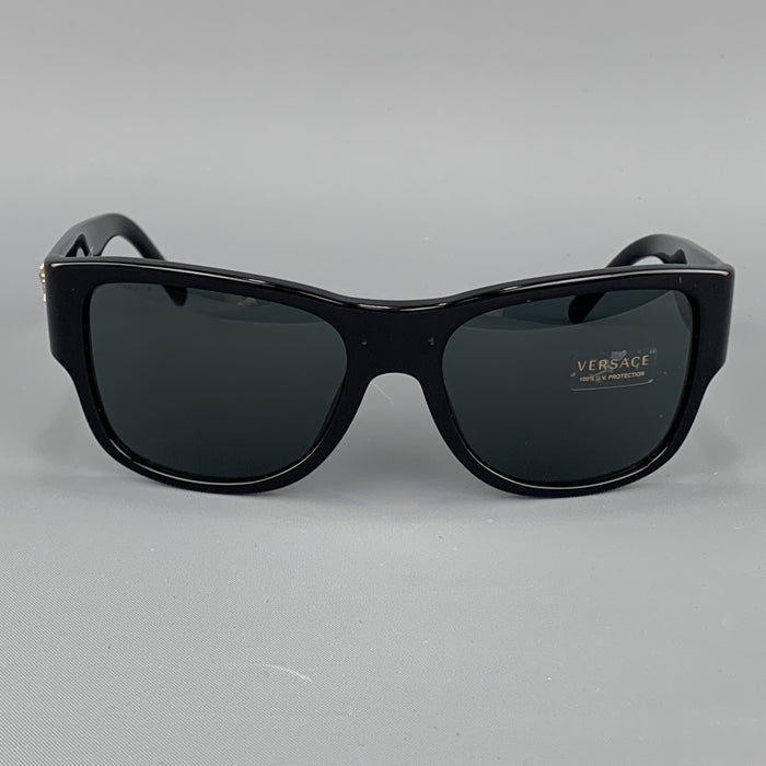 VERSACE Black Acetate Gold tone Medusa Arm Sunglasses
