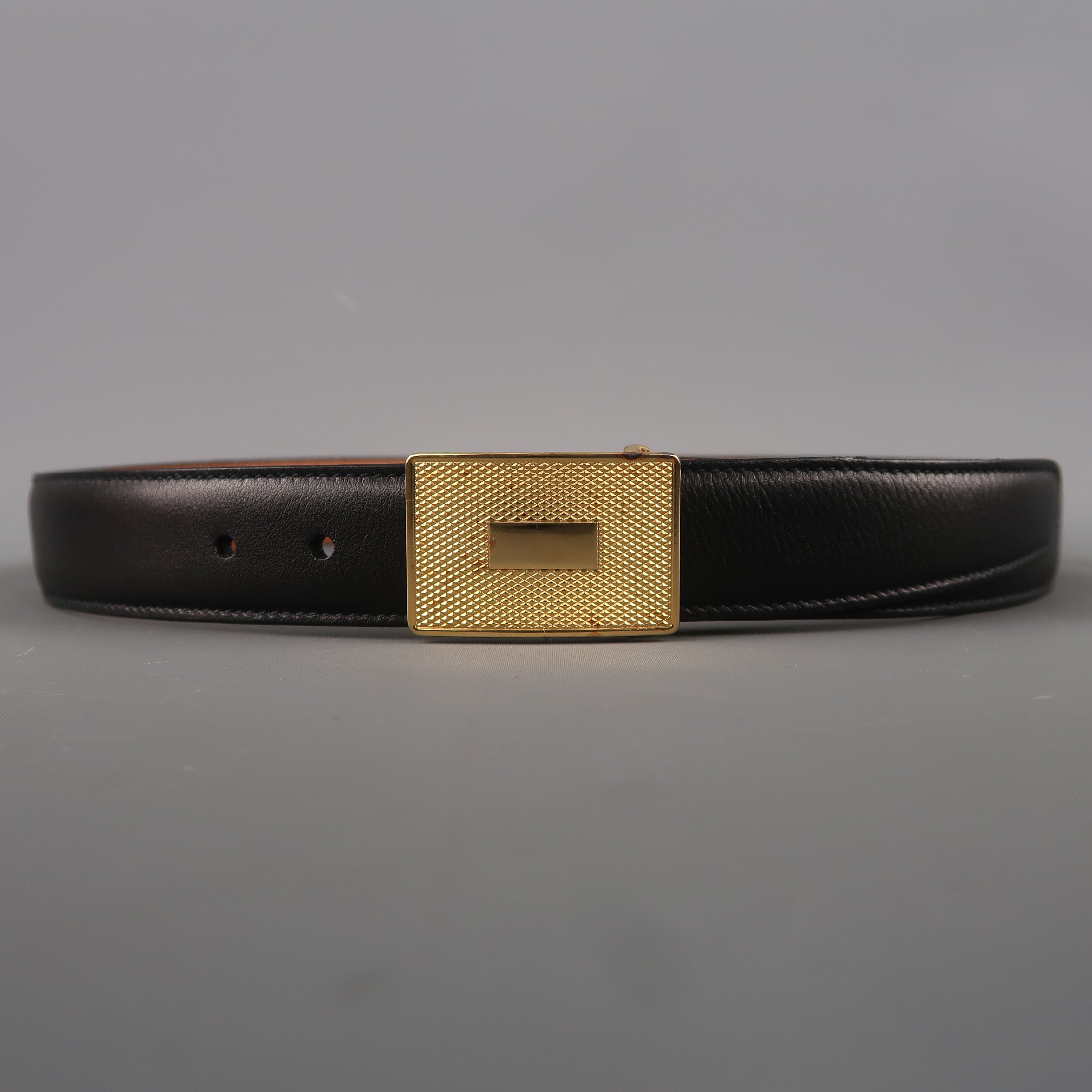 Vintage TRAFALGAR Size 30 Black Leather Gold Rectangle  display picture 1