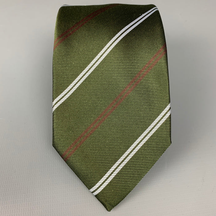ERMENEGILDO ZEGNA Green & Red Stripe Silk Tie