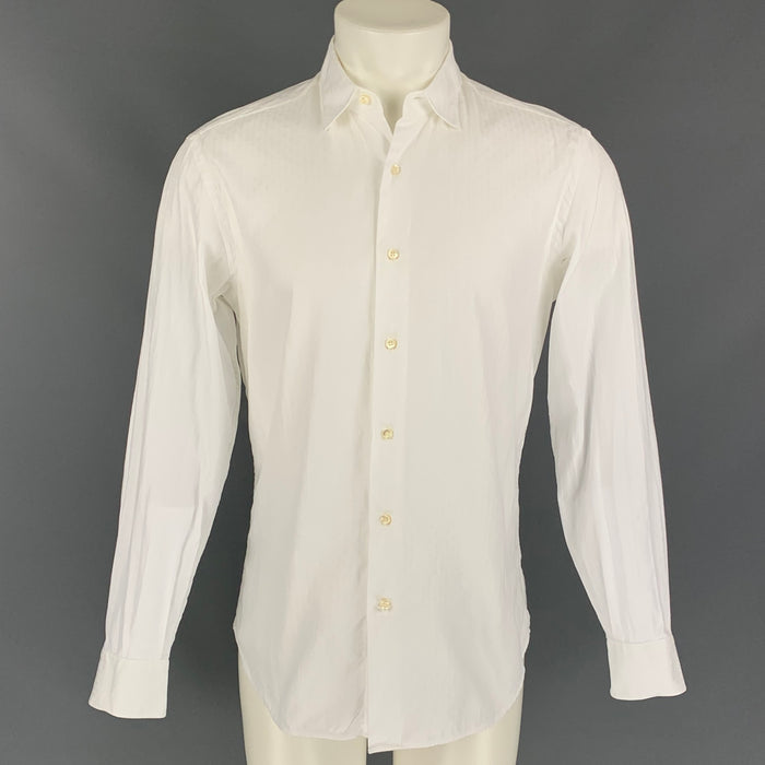 SALVATORE FERRAGAMO Size M White Cotton Button Up Long Sleeve Shirt