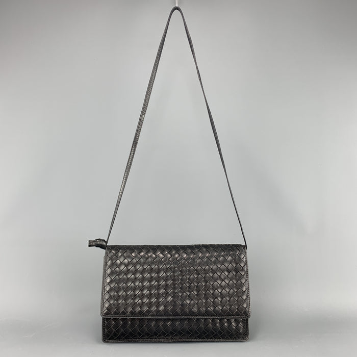 Vintage BOTTEGA VENETA Black Intrecciato Woven Leather Shoulder Bag