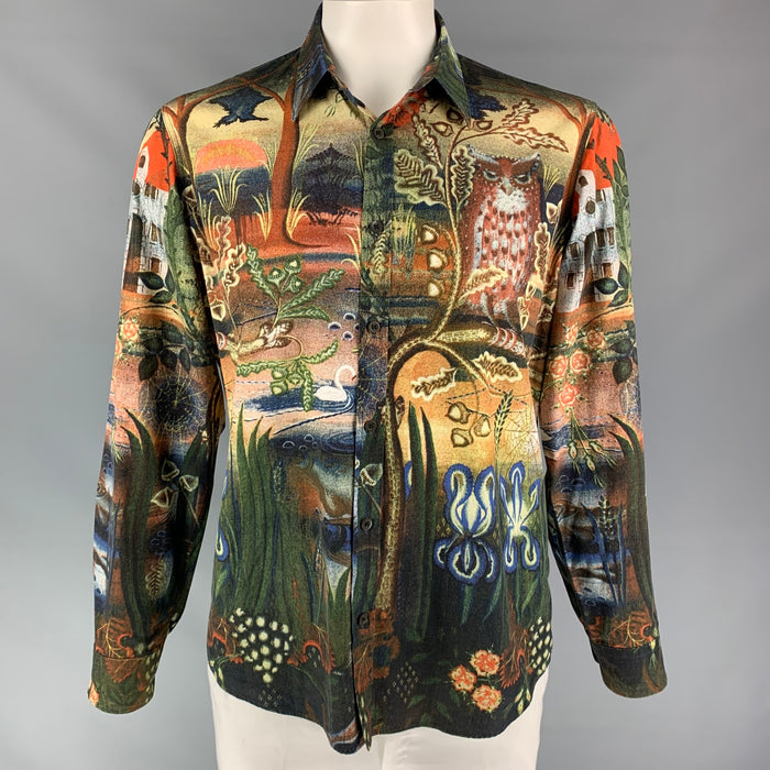 DRIES VAN NOTEN Size XL Multi-Color Print Cotton Button Up Long Sleeve Shirt