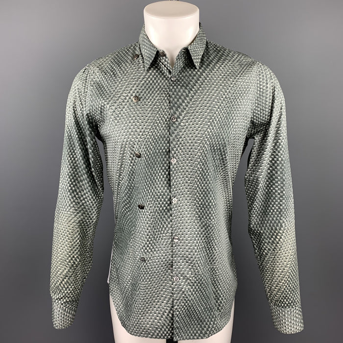 CALVIN KLEIN COLLECTION Size M Gray Print Cotton Button Up Long Sleeve Shirt