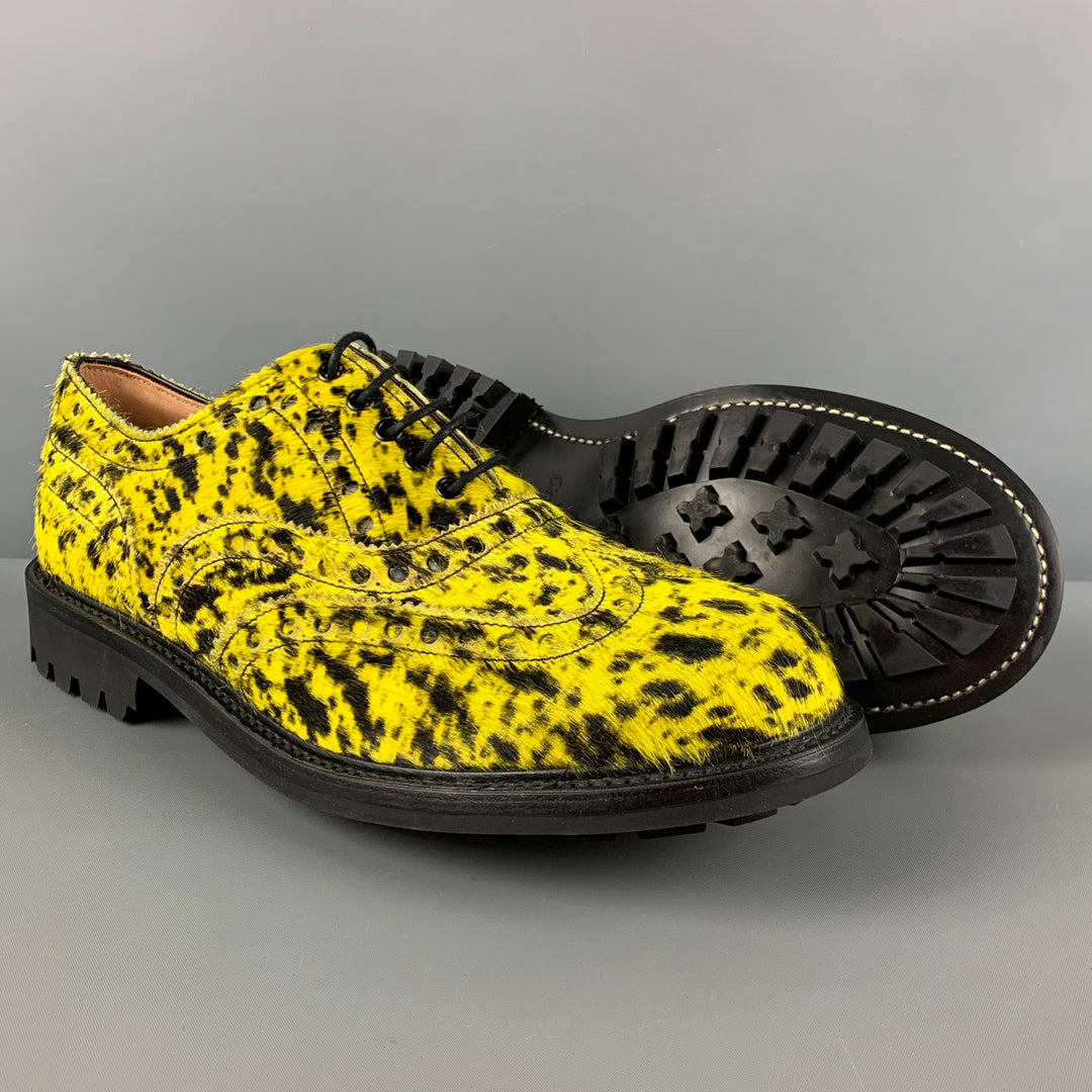 ECKHAUS LATTA x GRENSON Size 10 Yellow Black Animal Print Leather Wingtip Lace Up Shoes