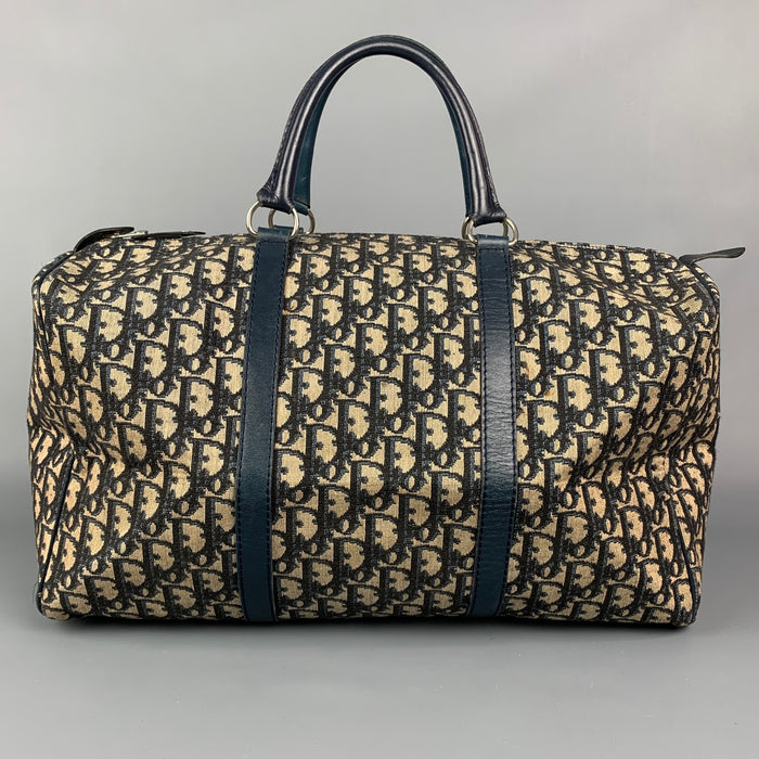 CHRISTIAN DIOR Monsieur Boston Navy & Beige Monogram Coated Canvas Handbag