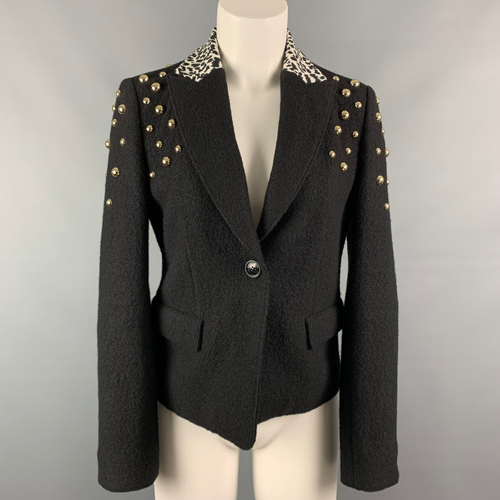 LOVE MOSCHINO Size 6 Black & White Studded Wool Jacket