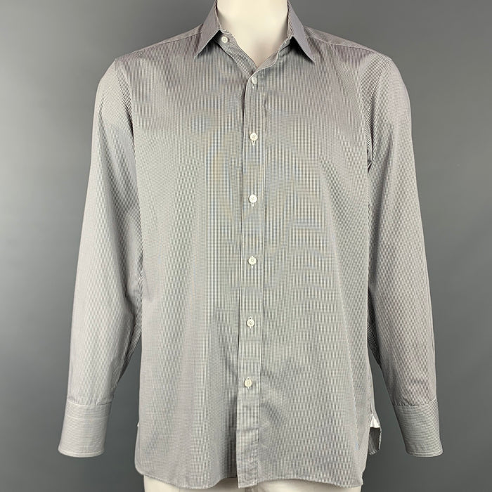 TOM FORD Size XL Black & White Grid Cotton Button Up Long Sleeve Shirt