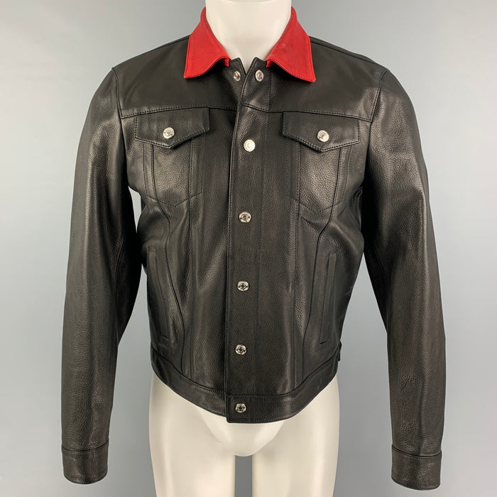 DSQUARED2 Size 36 Black Red Leather Snaps Jacket