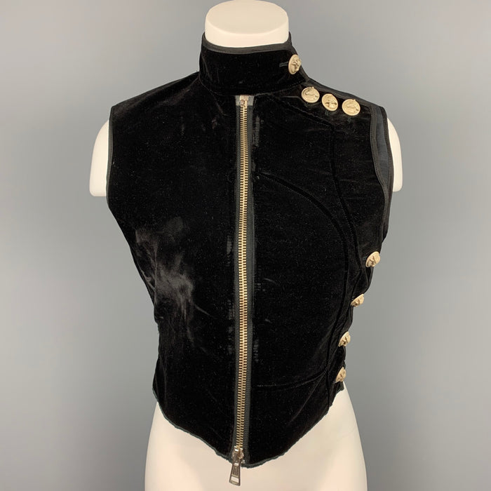 Vintage JEAN PAUL GAULTIER Size 6 Black Velvet Bull Head Button Vest
