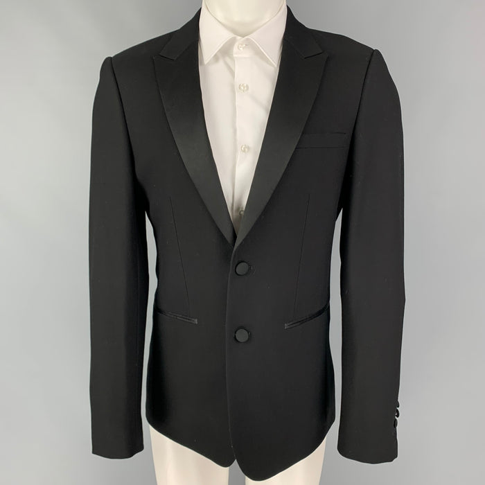 SANDRO Size 40 Black Wool Tuxedo Sport Coat