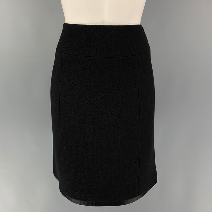 CHANEL Size 10 Black Wool A-Line Skirt