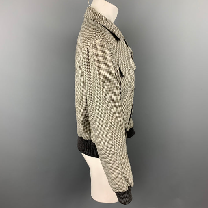 ADAM KIMMEL Size L Light Gray Houndstooth Wool / Linen Jacket