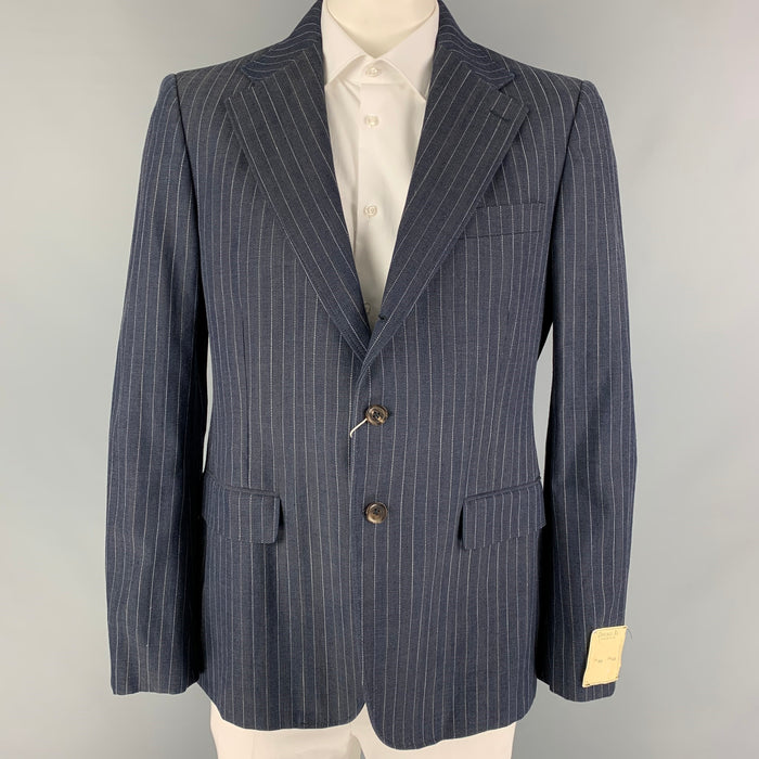 RRL by RALPH LAUREN Size 44 Indigo White Pinstripe Cotton Notch Lapel Sport Coat