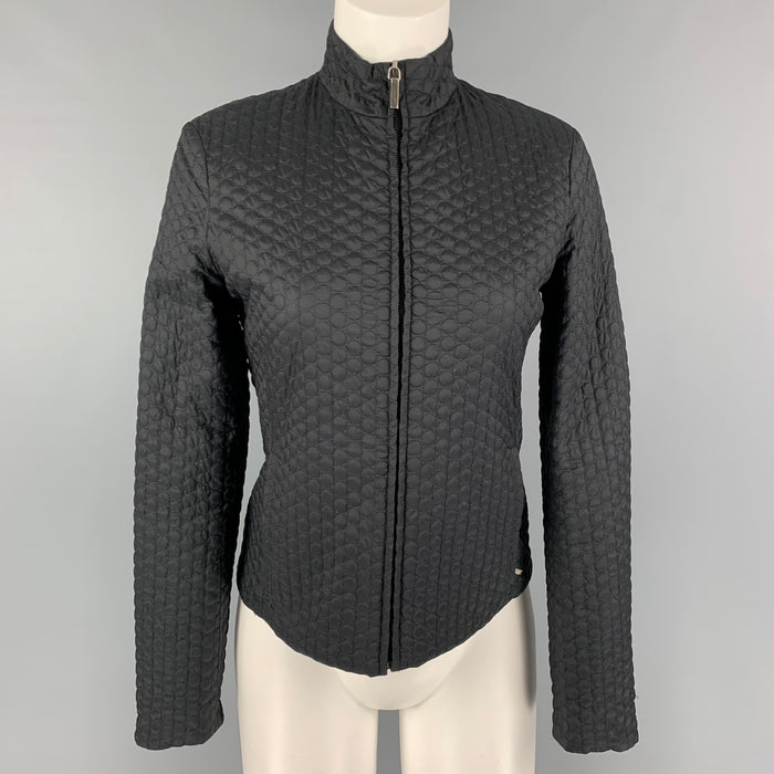 JIL SANDER Size 4 Black Polyester Blend Textured Reversible Jacket