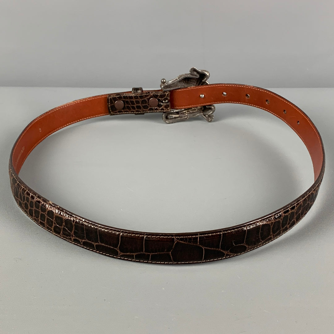 Vintage BARRY KIESELSTEIN-CORD 1995 Size 2 Brown Leather Sterling Alligator Belt