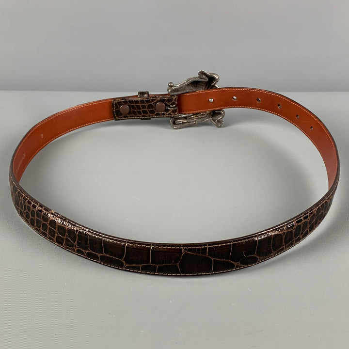 Vintage BARRY KIESELSTEIN-CORD 1995 Size 2 Brown Leather Sterling Alligator Belt
