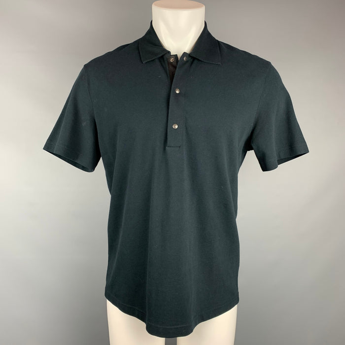PRADA Size L Black Cotton Snaps Polo