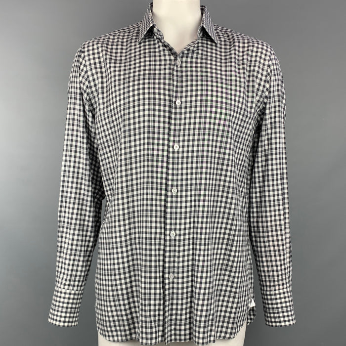TOM FORD Size XL Black White Checkered Cotton Button Up Long Sleeve Shirt
