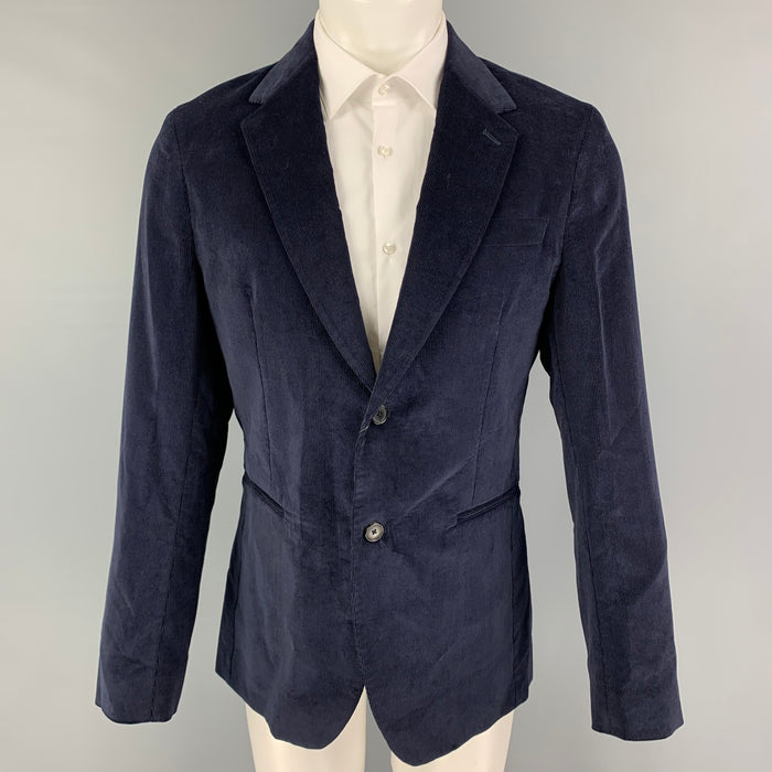 PAUL SMITH Talla 38 Abrigo deportivo con solapa de muesca de algodón de pana azul marino